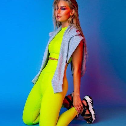 Sleeveless cami Yoga Gym elastic leggings two 2 piece neon crop top summer fashion stretchy casual set The Clothing Company Sydney