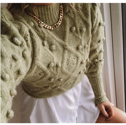 Turtleneck Women's Pom Poms Sweater Autumn Winter Oversized Long Sleeve Knitted Jumpers Fashion Ladies Pullover The Clothing Company Sydney