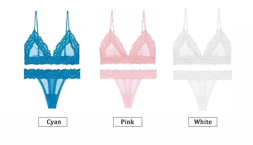 Dot Mesh Bralette Women Push Up Brassiere T Back Panties Set Backless V Neck Lace Transparent Bra Lingerie Set The Clothing Company Sydney