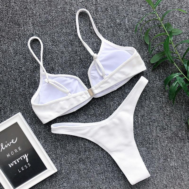 Solid V-neck Swimsuit Push Up Triangle Swimwear Summer Bandage Bathing Suit Brazilian Bikini Set The Clothing Company Sydney