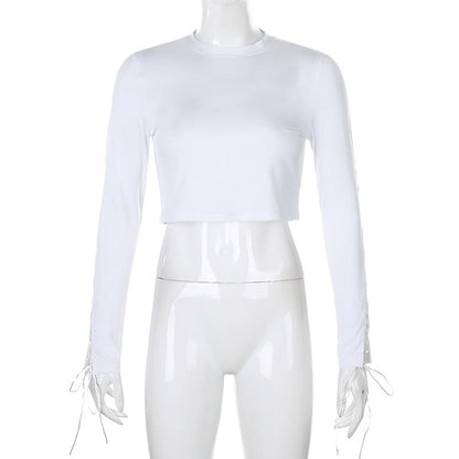 Tie Dye Print Tops Tee Bandage Long Sleeve Sexy Streetwear Summer Clothes Drawstring Slim T Shirt The Clothing Company Sydney