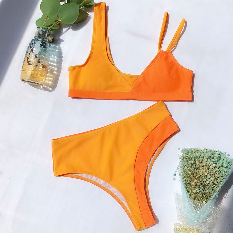 2 Piece High Waist Swimsuit Swimwear One Shoulder Thong Brazilian Bikini set The Clothing Company Sydney