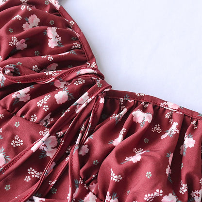 Wine Floral Dress Women Prairie Chic Spaghetti Strap Backless Chest Draped Lace Up Side Split Sexy Long Dress The Clothing Company Sydney