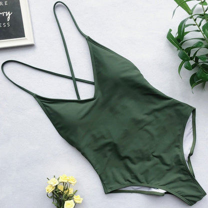 V Neck One Piece Swimsuit Backless Monokini  Bather Plus size High cut Bathing Suit Swim Bodysuit Swimwear The Clothing Company Sydney