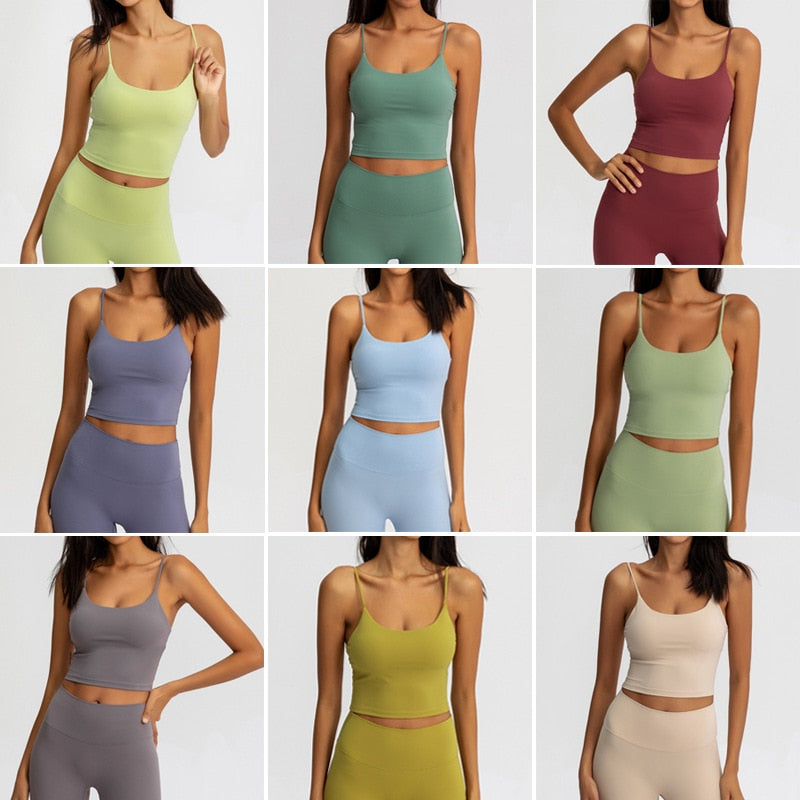 Buttery Soft Yoga Athletic Tank Top Spaghetti Straps Gym Fitness Crop Top Anti-sweat Push Up Workout Sports Bras The Clothing Company Sydney