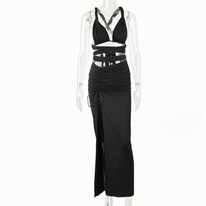 Strappy Cross Crop Top and Maxi Skirt Two Piece Cut Out White Irregular Club Wear Women 2 Piece Outfit Set The Clothing Company Sydney