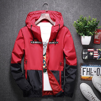 All Weather Casual Jacket Men Patchwork Slim Fit Hooded Coat Sportswear Zipper Thin Windbreaker Jackets The Clothing Company Sydney