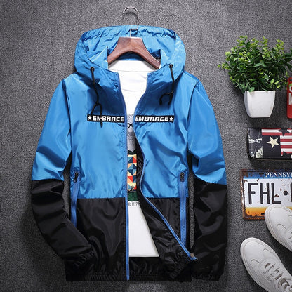 All Weather Casual Jacket Men Patchwork Slim Fit Hooded Coat Sportswear Zipper Thin Windbreaker Jackets The Clothing Company Sydney