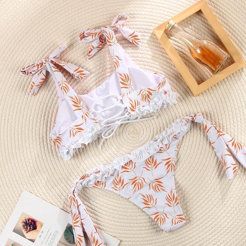 Deep V Neck Bikini Floral Print Swimsuit Bow Swimwear Lace Up Bikini Set The Clothing Company Sydney