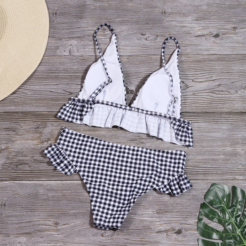 2 Piece Plaid Print Push Up Bikini  Summer Swim Suit Low Waist Swimsuit Ruffles Swimwear Women Bikini Set The Clothing Company Sydney