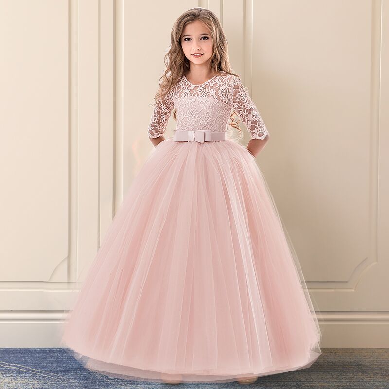 Elegant Princess Lace Dress Kids Flower Embroidery Girls Vintage Children Dresses for Christmas Party Red Ball Gown The Clothing Company Sydney