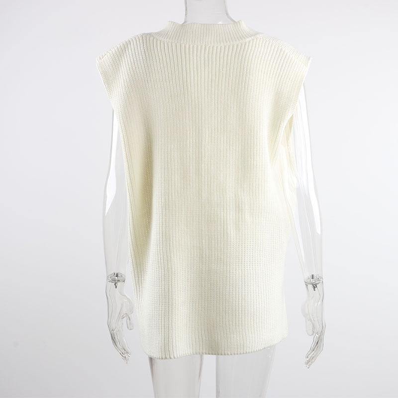 V Neck Sleeveless Sweater Vest Knitted Jumper Autumn Winter Split White Pullover Loose Over size Top The Clothing Company Sydney