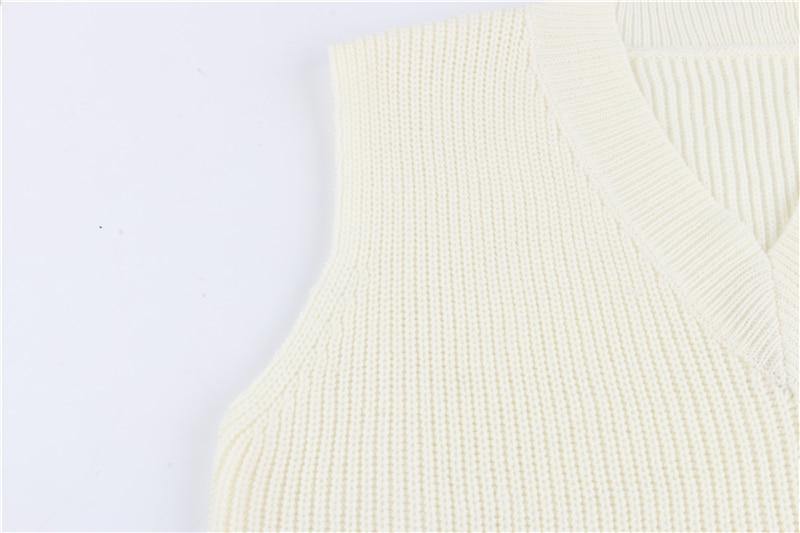 V Neck Sleeveless Sweater Vest Knitted Jumper Autumn Winter Split White Pullover Loose Over size Top The Clothing Company Sydney