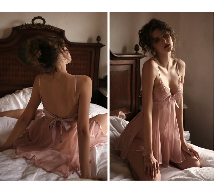 Summer Mesh Nightdress Bow Tie Backless Lace Sling Nightgown Backless Spaghetti Strap Nightwear The Clothing Company Sydney