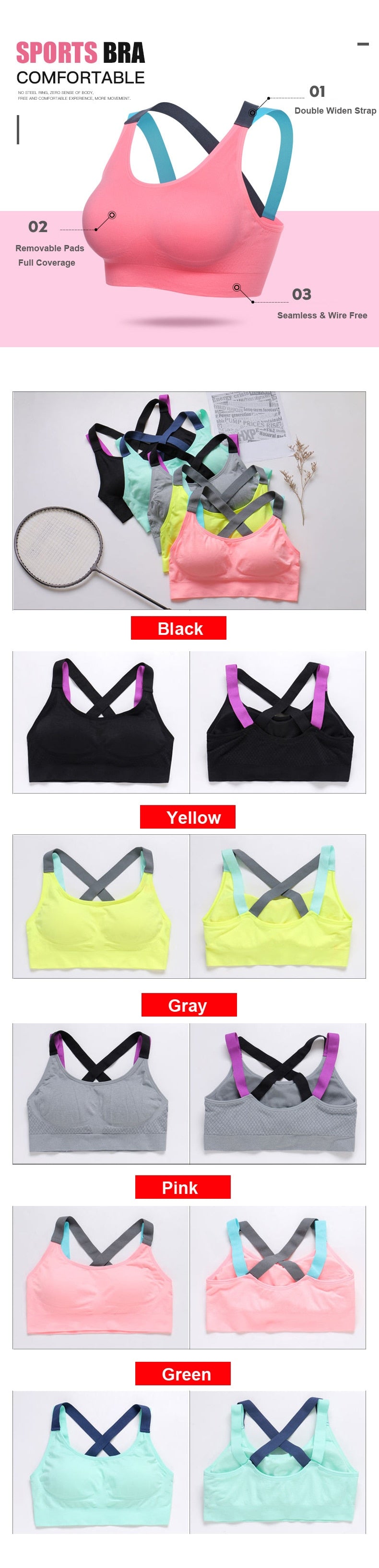 Seamless High Impact Yoga Fitness Underwear Push-up Sportswear bralette Gym Sports Bra The Clothing Company Sydney