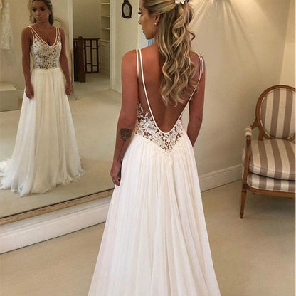 Backless V Neck Sleeveless Boho Wedding Gowns Custom Made Bohemian Lace Beach Wedding Dress The Clothing Company Sydney