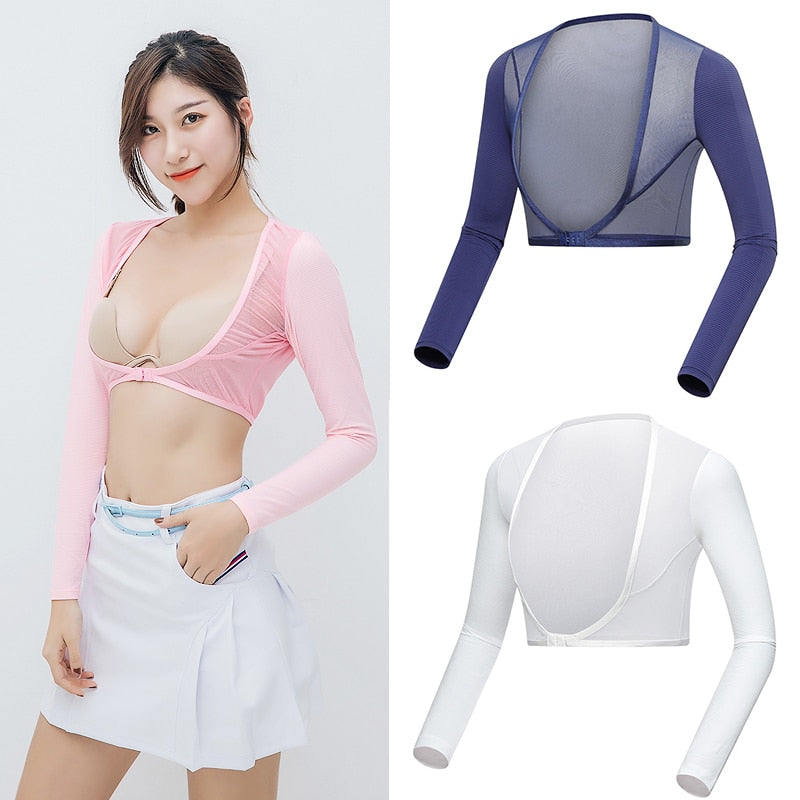 Women Golf Cooling Shawl Summer Sun Protection Arm Sleeves Ladies Long-Sleeved Ice Silk Shirt Vests Arm Sleeve The Clothing Company Sydney