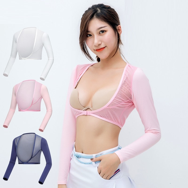 Women Golf Cooling Shawl Summer Sun Protection Arm Sleeves Ladies Long-Sleeved Ice Silk Shirt Vests Arm Sleeve The Clothing Company Sydney