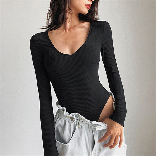 Long Sleeve Rib Knitted Solid Casual Lady Jumpsuit Bodysuit The Clothing Company Sydney