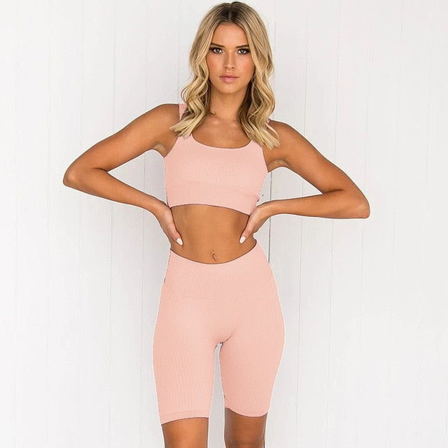 Seamless Yoga Sports Suits Running Fitness Gym Shorts High Waist Biker Shorts 2 Piece Workout Set The Clothing Company Sydney