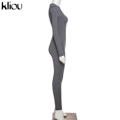 Solid black/gray long sleeve skiing  jumpsuit women elastic hight outfit fashion fitness sportwear slim rompers streetwear The Clothing Company Sydney
