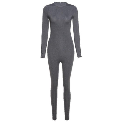 Solid black/gray long sleeve skiing  jumpsuit women elastic hight outfit fashion fitness sportwear slim rompers streetwear The Clothing Company Sydney