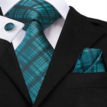 3 Piece Fashion Business Black Plaid 100% Silk Men's Neck Tie 8.5cm Formal Luxury Cufflinks Pocket Square Wedding Set The Clothing Company Sydney