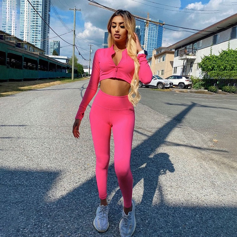 Autumn Winter 2 Two Piece Set Long Sleeve Crop Tops T shirt Leggings Pants Set Bodycon Sport Fitness Tracksuit The Clothing Company Sydney