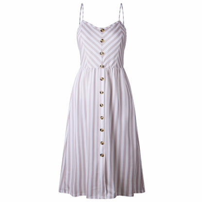 Vintage Casual Sundress Beach Midi Button Backless Polka Dot Striped Summer Boho Sexy Floral Dress The Clothing Company Sydney