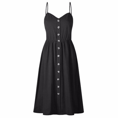 Vintage Casual Sundress Beach Midi Button Backless Polka Dot Striped Summer Boho Sexy Floral Dress The Clothing Company Sydney