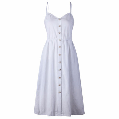 Vintage Casual Sundress Beach Midi Button Backless Polka Dot Striped Summer Boho Sexy Floral Dress The Clothing Company Sydney