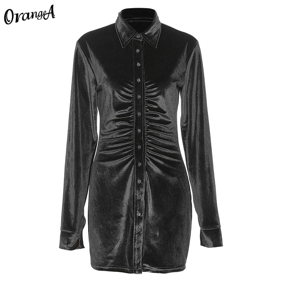 Summer Long Sleeve Velvet Button Bodycon Mini Elastic Hight Streetwear Elegant Female Fashion High Street Dress The Clothing Company Sydney