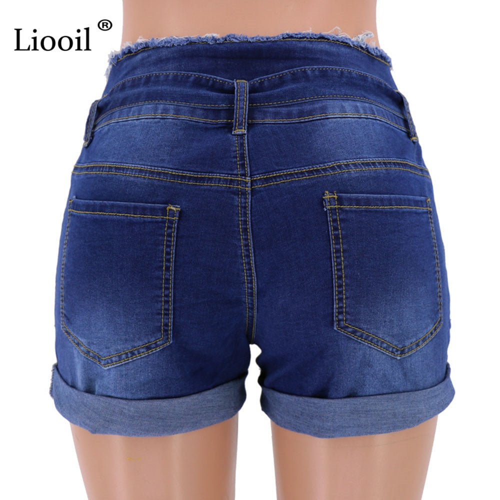 Casual Blue Denim High Waist Shorts Streetwear Cotton Lace-Up Sexy Slim Rave Jean Shorts With Pockets The Clothing Company Sydney