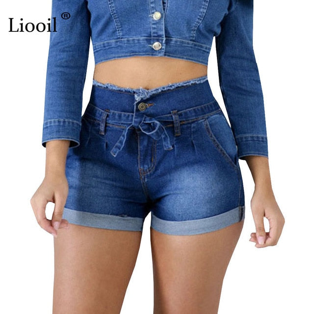 Casual Blue Denim High Waist Shorts Streetwear Cotton Lace-Up Sexy Slim Rave Jean Shorts With Pockets The Clothing Company Sydney