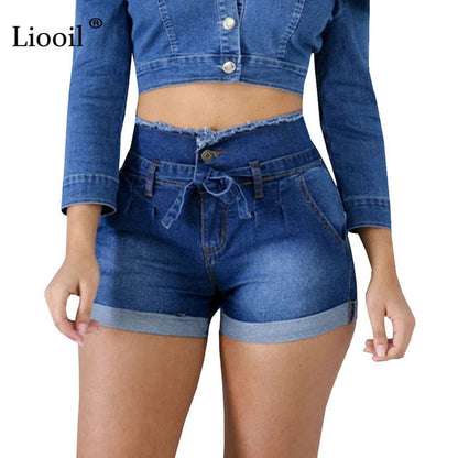 Casual Blue Denim High Waist Shorts Streetwear Cotton Lace-Up Sexy Slim Rave Jean Shorts With Pockets The Clothing Company Sydney