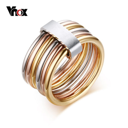 Fashion 6 Plain Bands Interlocked Stacked Wide Statement Cocktail Rings for Women Three Colors Femme Ring Set The Clothing Company Sydney