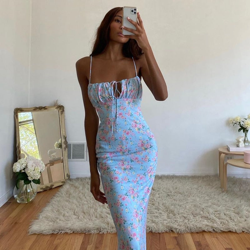 Floral Print Casual Long Bodycon Strapless Club Party Dresses Spaghetti Strap Dress The Clothing Company Sydney