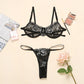 Black Women's Thong Sexy Underwear Set Push Up Bra Brassiere Panties Lace Lingerie Set The Clothing Company Sydney