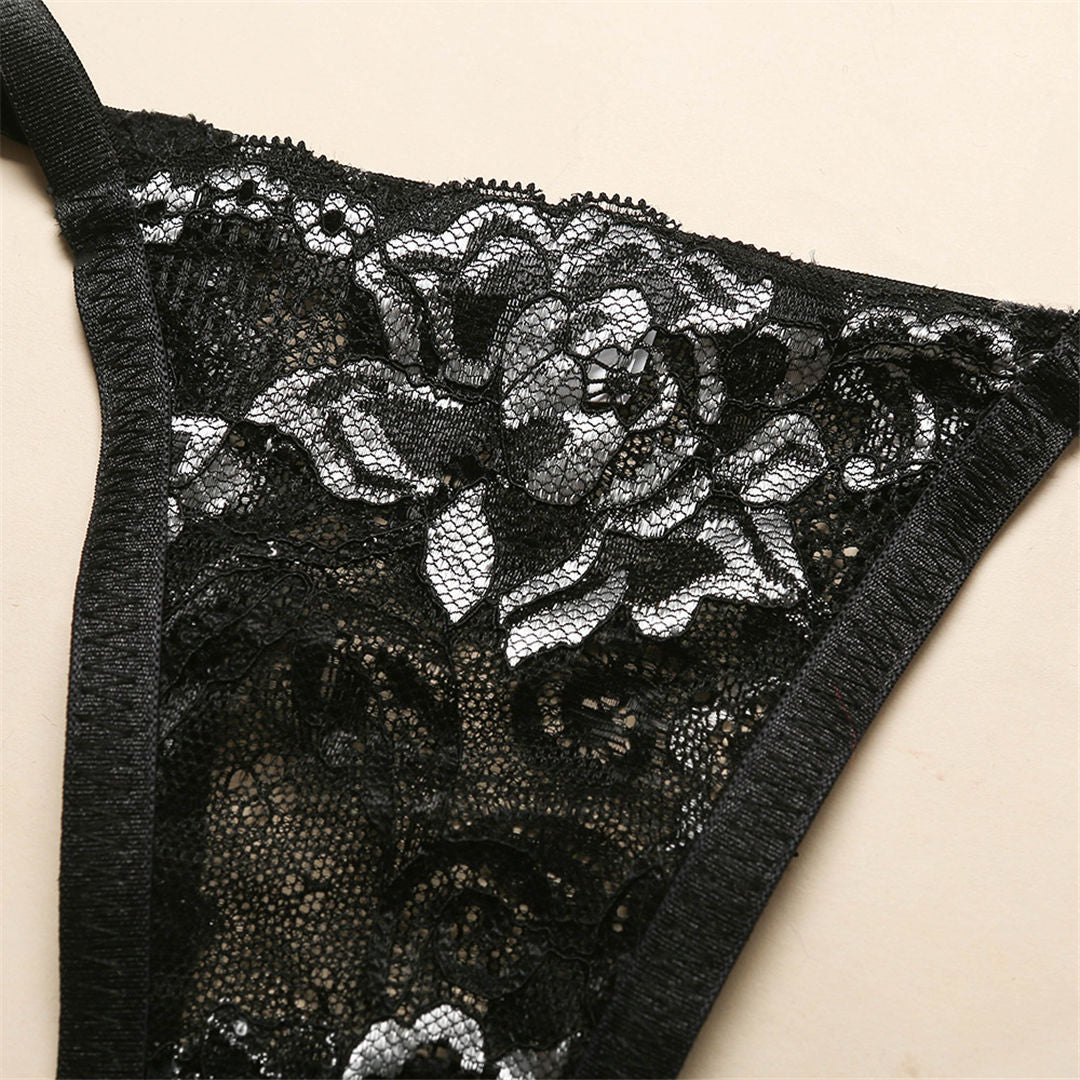 Black Women's Thong Sexy Underwear Set Push Up Bra Brassiere Panties Lace Lingerie Set The Clothing Company Sydney