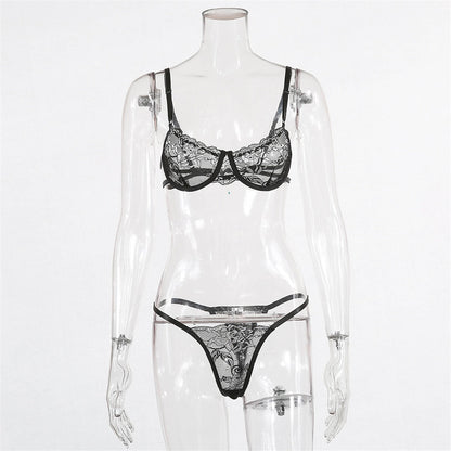 Black Women's Thong Sexy Underwear Set Push Up Bra Brassiere Panties Lace Lingerie Set The Clothing Company Sydney