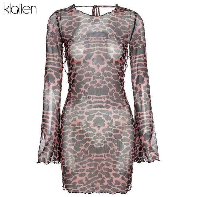 Autumn Fashion Sexy Hollow Out Backless Leopard Print Casual Street Party Vacation Beach Bodycon Dress The Clothing Company Sydney
