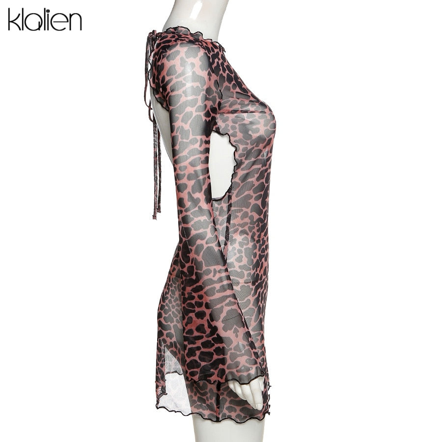 Autumn Fashion Sexy Hollow Out Backless Leopard Print Casual Street Party Vacation Beach Bodycon Dress The Clothing Company Sydney
