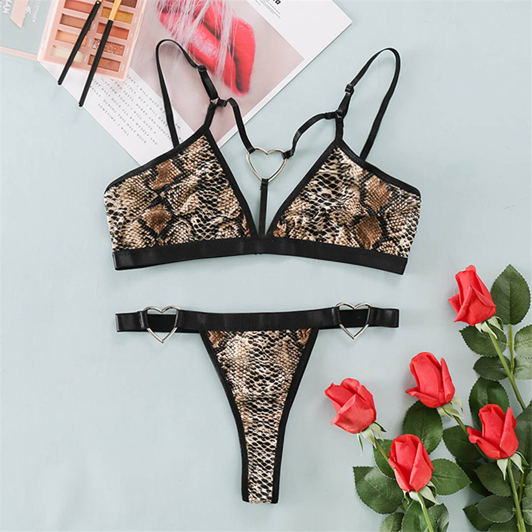 2 Piece Women's Thong Sexy Underwear Set Bra Brassiere Panties Bra Sets Sexy Snake Skin Leopard Lingerie Set The Clothing Company Sydney