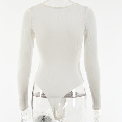 Long Sleeve Rib Knitted Solid Casual Lady Jumpsuit Bodysuit The Clothing Company Sydney