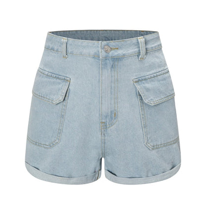 Blue Light Wash Denim High Waist Jeans Summer Pocket Front Vacation Casual Shorts The Clothing Company Sydney