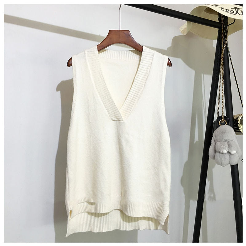 V-neck knitted vest women's autumn and winter loose sleeveless sweater The Clothing Company Sydney