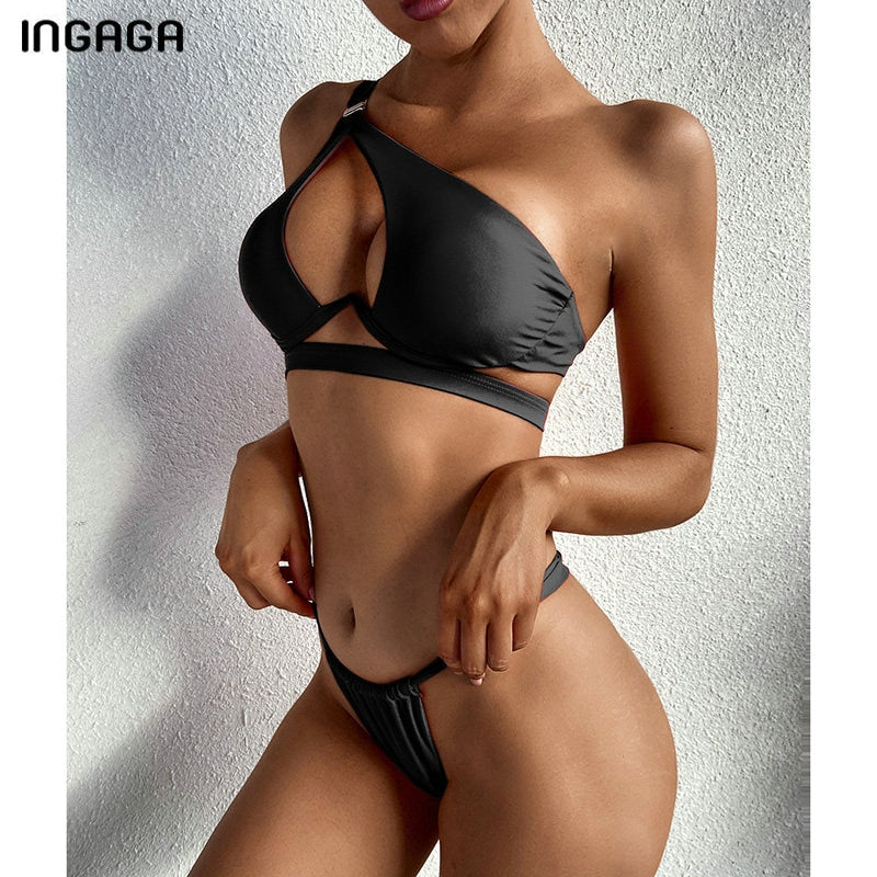 Cut Out 2 Piece Swimsuits Bikini Push Up Swimwear Black Micro Thong Bathing Suits One Shoulder Bikini Set The Clothing Company Sydney