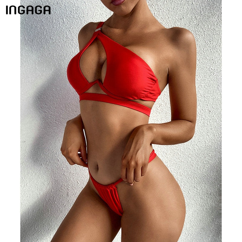 Cut Out 2 Piece Swimsuits Bikini Push Up Swimwear Black Micro Thong Bathing Suits One Shoulder Bikini Set The Clothing Company Sydney