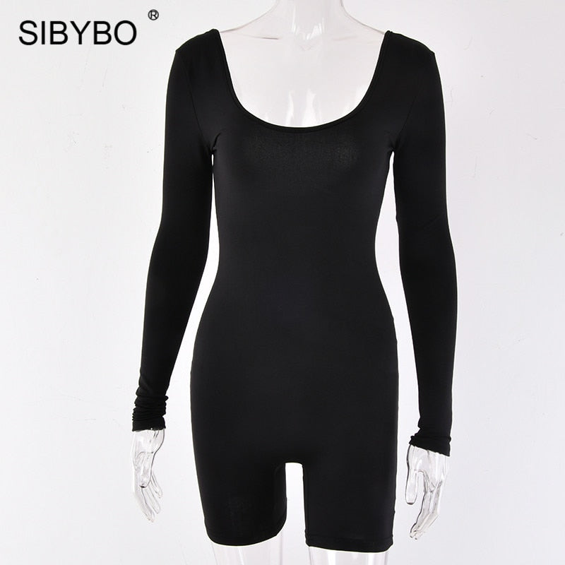 Black Long Sleeve Slim Playsuit Spring O-Neck Backless Sexy Rompers Jumpsuit Casual Body Tops Overalls The Clothing Company Sydney