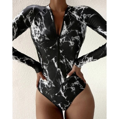 Summer Print Zipper One Piece Swimsuit Closed Long Sleeve Swimwear Sports Surfing Swimming Bathing Suit Beach Wear The Clothing Company Sydney